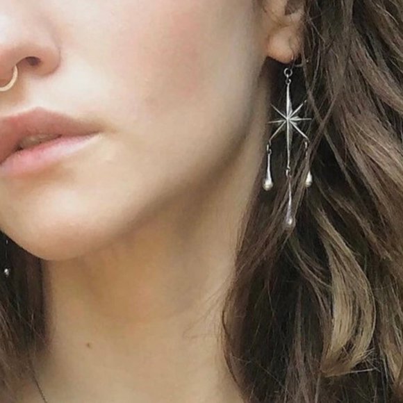 Gun Metal Dripping North Star drop earrings in gun metal finish - Picture 4 of 5